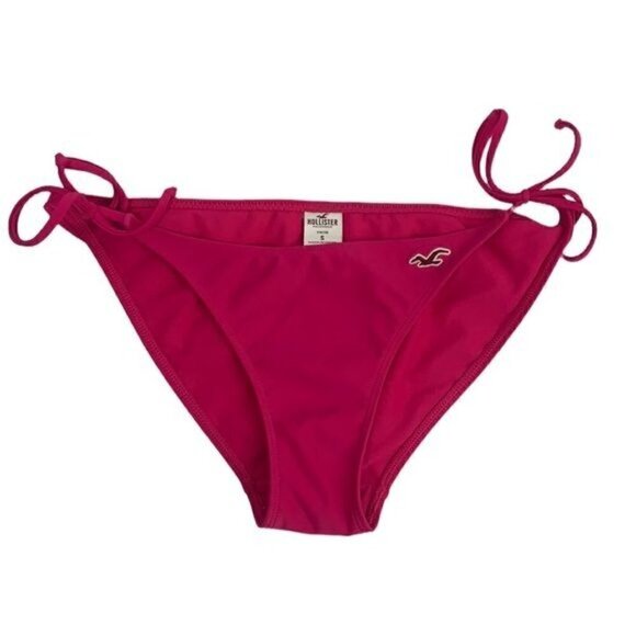Hollister Ruffle Trim String Bikini Bottoms - Raspberry Pink, Size Small Juniors - Picture 1 of 4